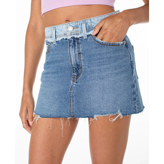 Roxy Sereia Two-Wash Denim Frayed-Hem Mini Skirt