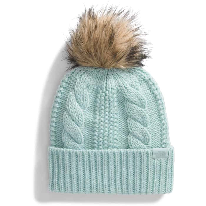 THE NORTH FACE WOMENS OH MEGA FUR POM BEANIE WINTER HAT muted pine