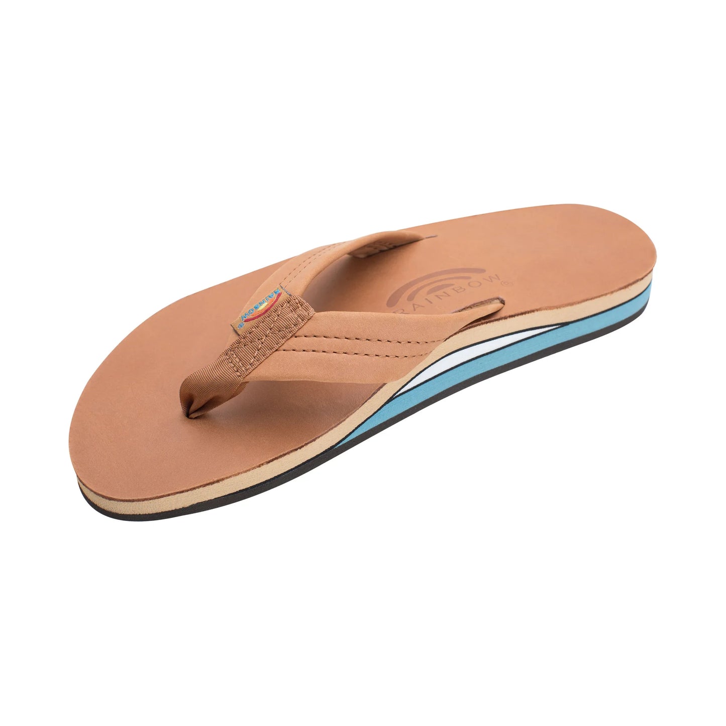 Rainbow Sandals Men's Classic Leather Double Layer Sandals in Tan with Blue