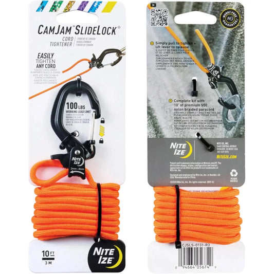 Nite Ize CamJam SlideLock Cord Tightener & 10 ft Paracord - Features Pull-to-Tighten Lock & Quick-Release Lever - 100 lb Working Load Limit - Fits Cord Sizes 2–5mm - Small Visit the Nite Ize Store Camping Tools – Image 2