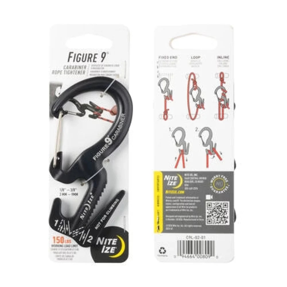 Nite Ize Figure 9 Carabiner Rope Tightener Large Black Camping Tools – Image 1
