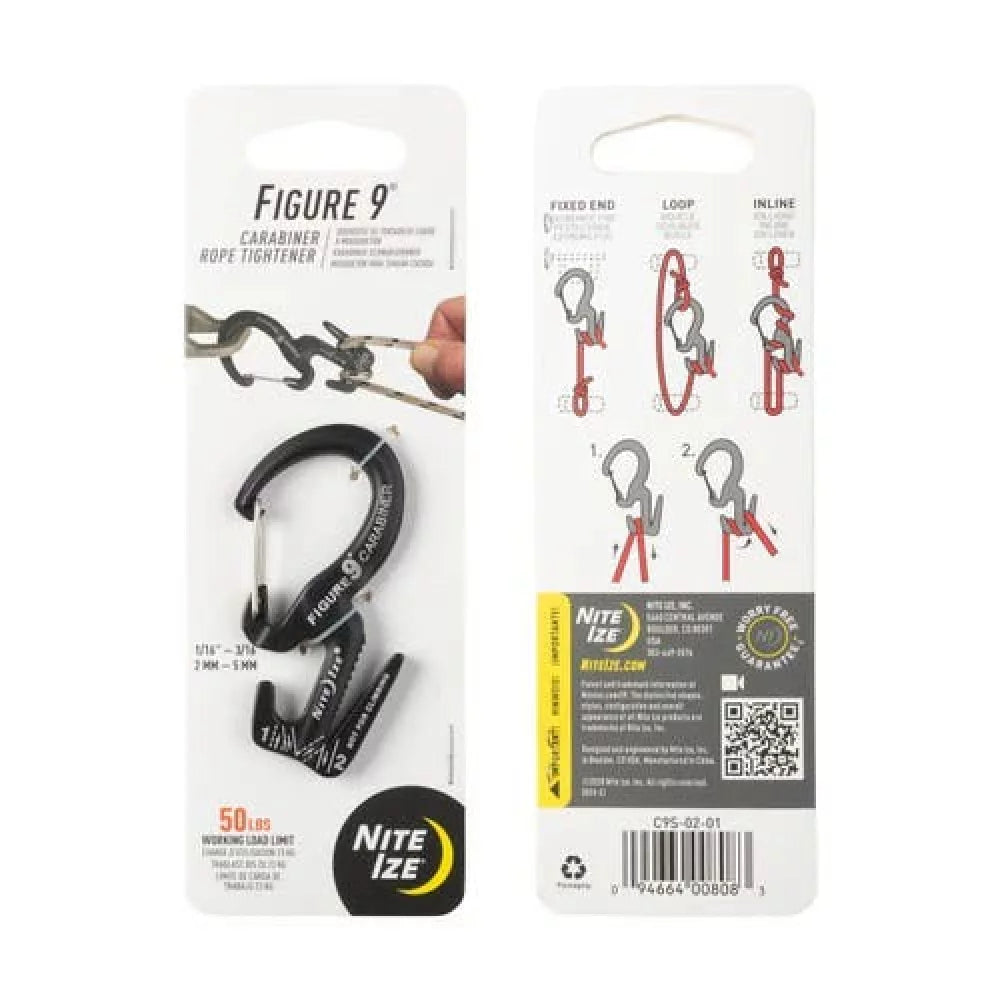 Nite Ize Figure 9 Carabiner Rope Tightener Small Black Camping Tools – Image 1