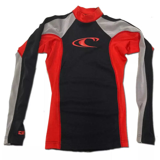 O'Neill Long Sleeve Rashguard Black/Red/Silver Small Mens Rashguard – Image 1