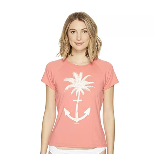 O'Neill Women's Graphic Basic Skins UPF 50+ Short Sleeve Sun Shirt Coral Small Womens Rashguard – Image 1