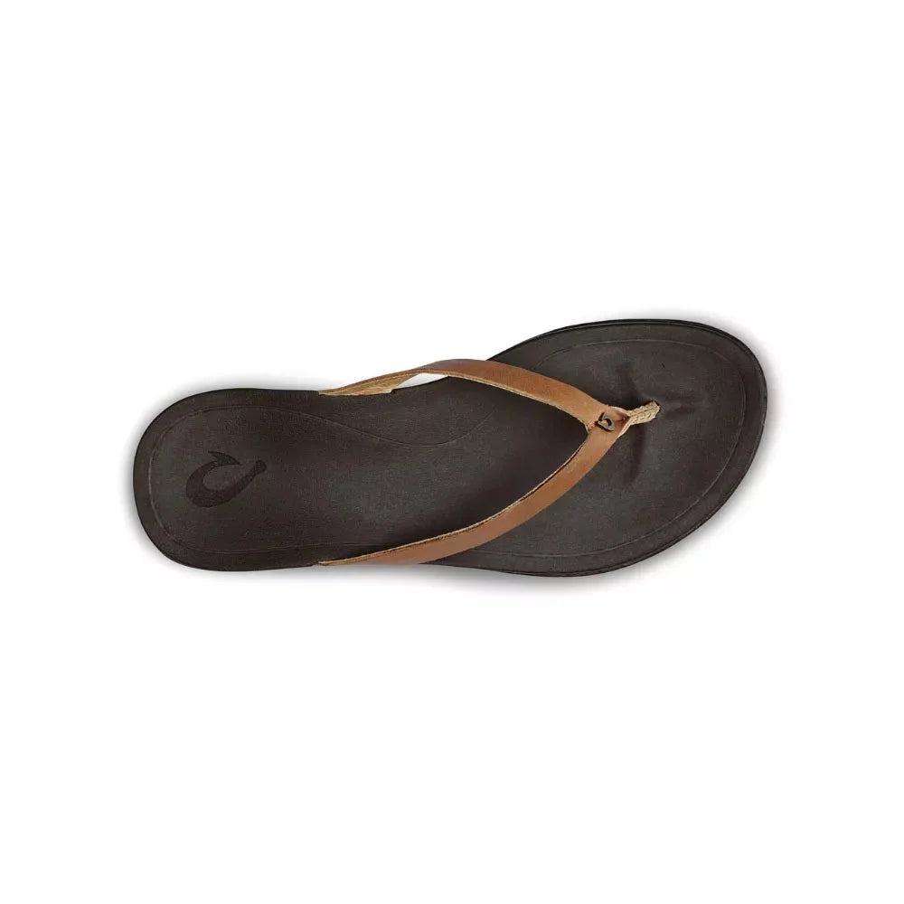Olukai Womens Ho'opio Leather Flip-Flop Sahara/Dark Java Womens Sandals – Image 1