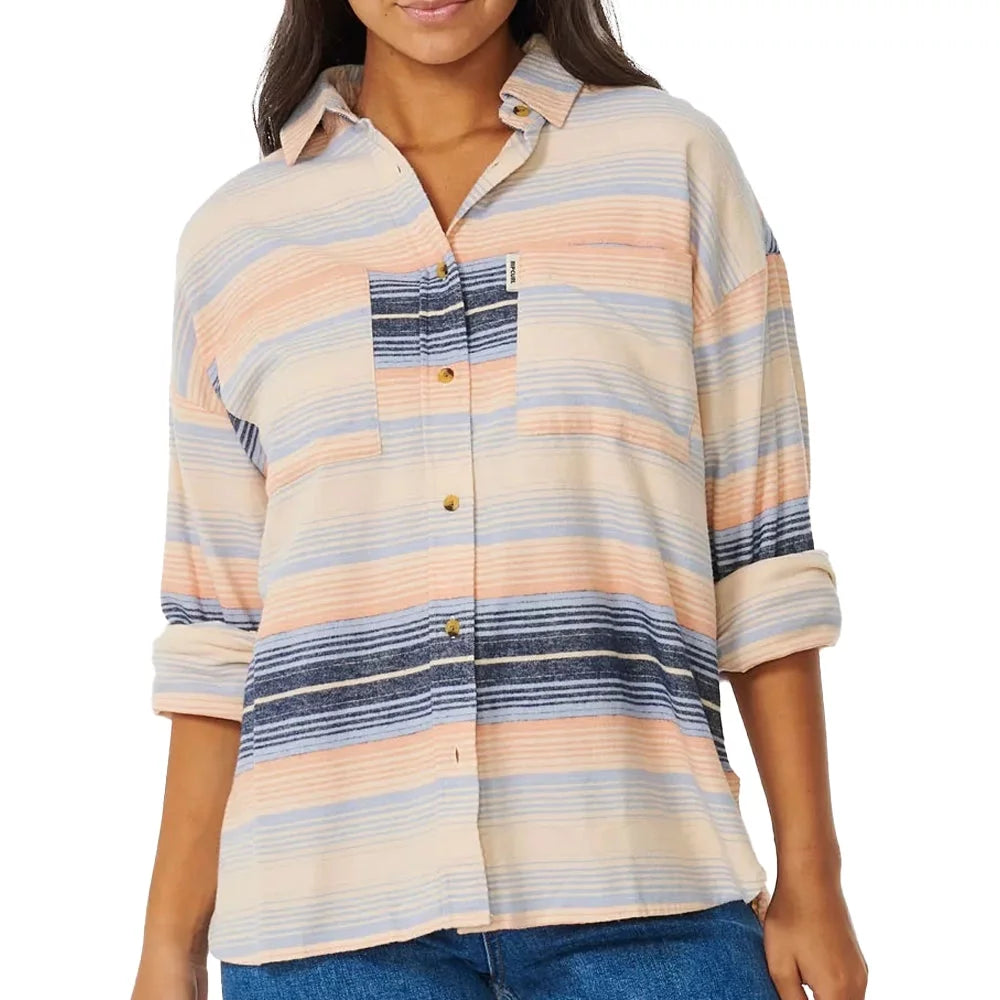 RipCurl Women's Trippin Flannel Shirt Mid Blue Large Womens Shirt – Image 1
