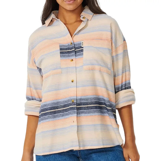 RipCurl Women's Trippin Flannel Shirt Mid Blue Large Womens Shirt – Image 1