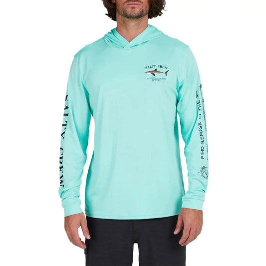 Salty Crew Men's Bruce Long Sleeve Hooded Sun Shirt Seafoam Small Mens Sweaters – Image 1