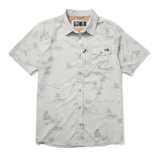 Salty Crew Men's Seafarer Tech Woven Short Sleeve Shirt Light Grey Large Mens Shirts – Image 1