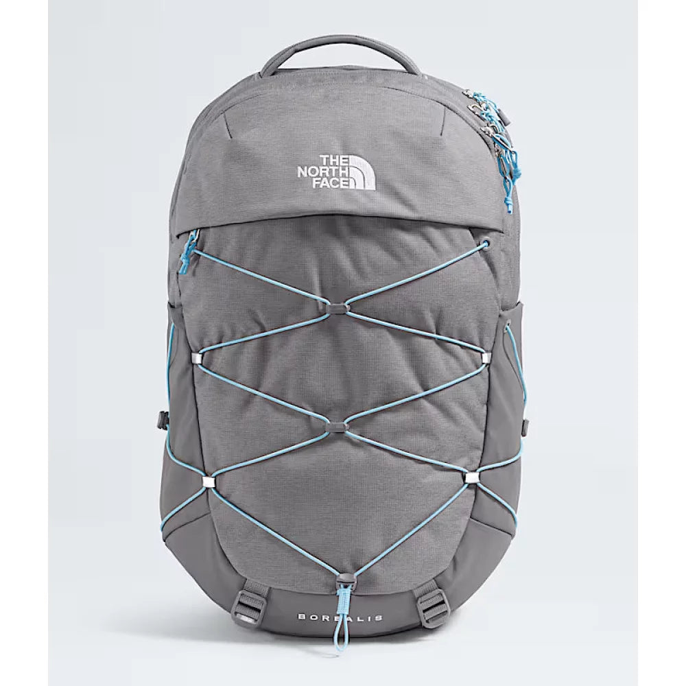 north face grey womens backpack The Women's Borealis Zinc Dark Heather/Powder Blue 9KM Jumbo Inline Circle two external pockets LD2026 Color:Red Coffee