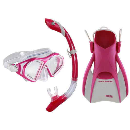US Divers Admiral LX Snorkel Set Pink/Silver Large Snorkel & Dive – Image 1