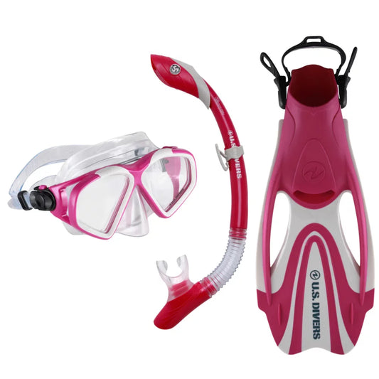 US Divers Cozumel TX II Snorkel Set Pink/Silver Large Snorkel & Dive – Image 1