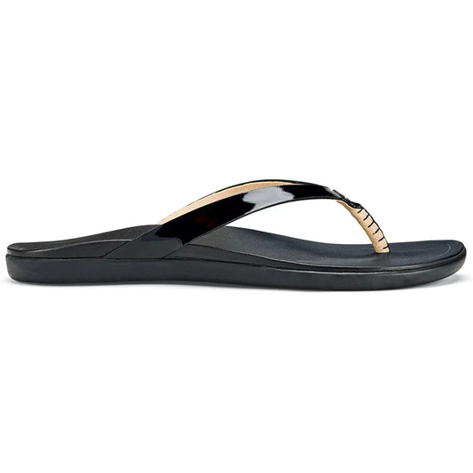 Women's Olukai Ho'opio Leather Flip-Flop Black Womens Sandals – Image 1