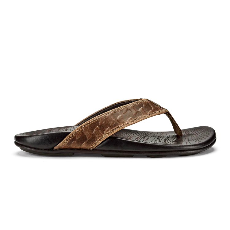 Olukai Hikianalia Tan / Dark Java Men’s Leather Beach Sandals Mens Sandals