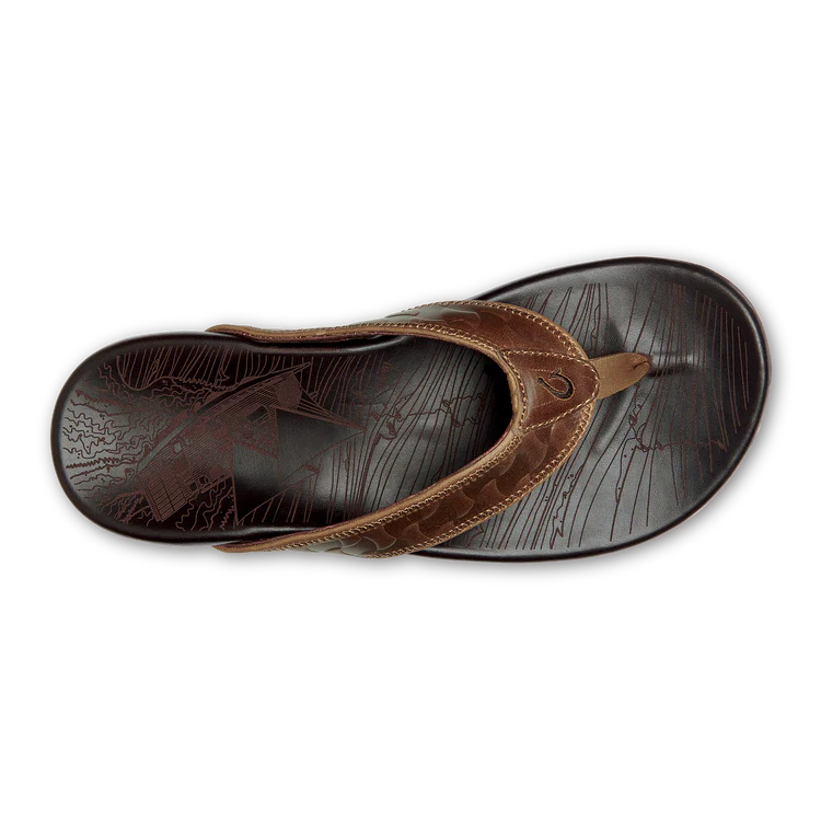 Olukai Hikianalia Tan / Dark Java Men’s Leather Beach Sandals Mens Sandals