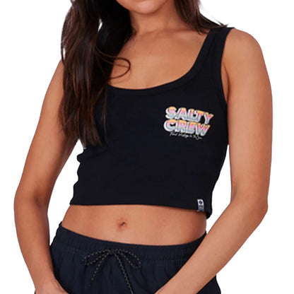 Salty Crew Women's Summer Time Crop Tank Top Black Large