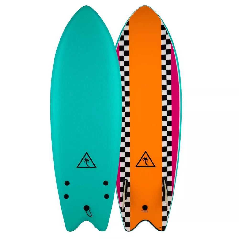 Catch Surf 5'6 Retro Fish Twin Fin Soft Top Surfboard Turquoise/Orange