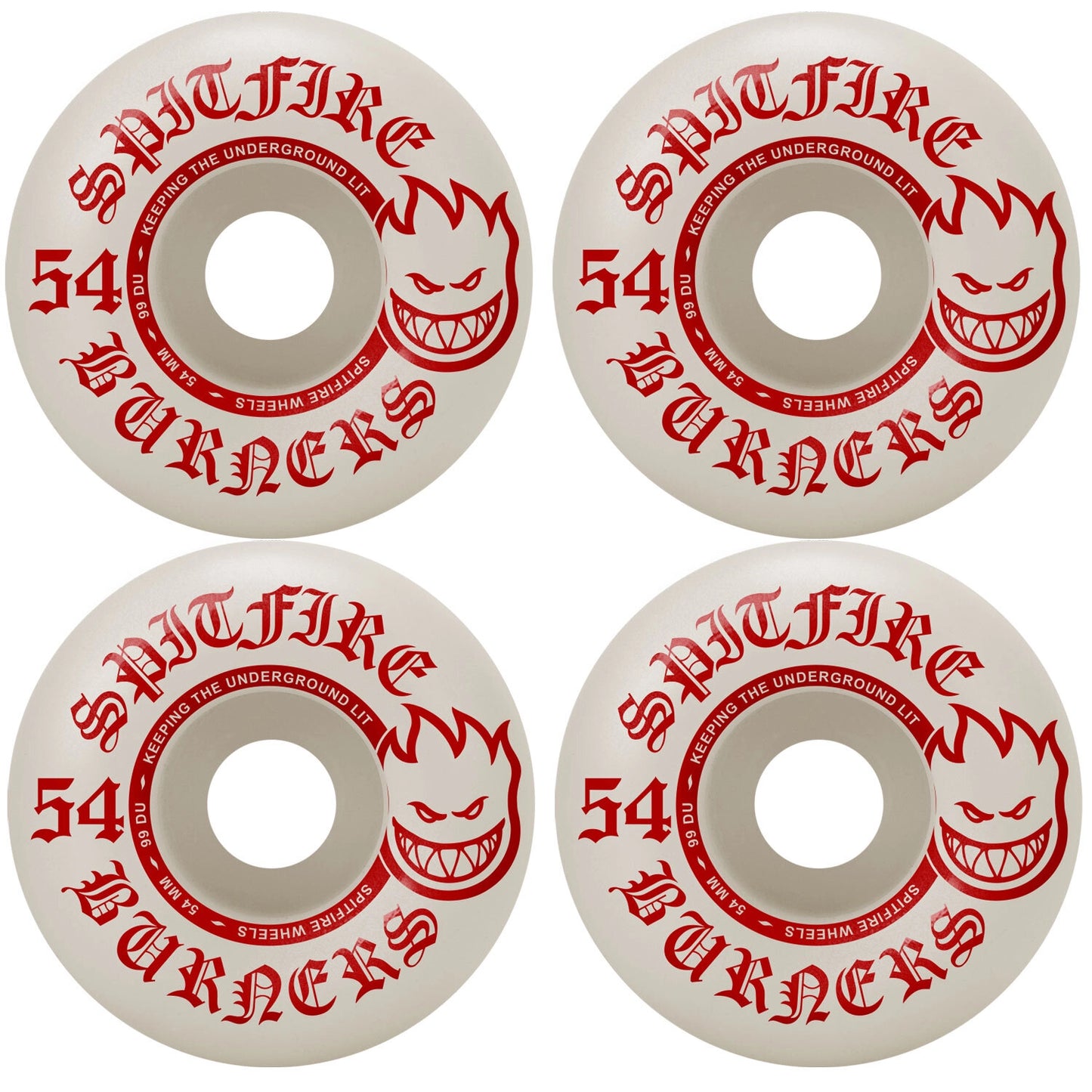 Spitfire Skateboard Wheels Burners 54mm 99A White/Red