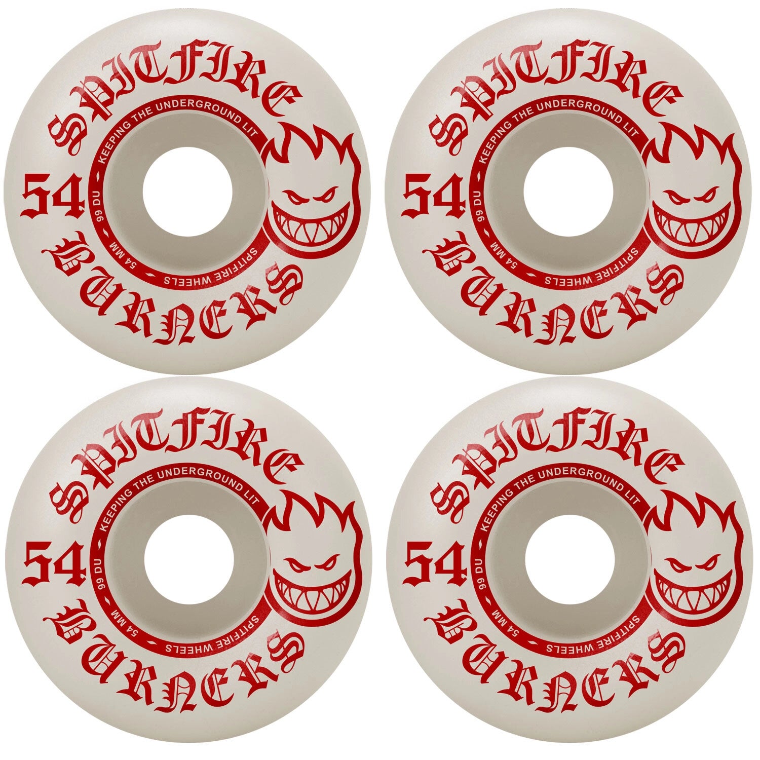 Spitfire Skateboard Wheels Burners 54mm 99A White/Red