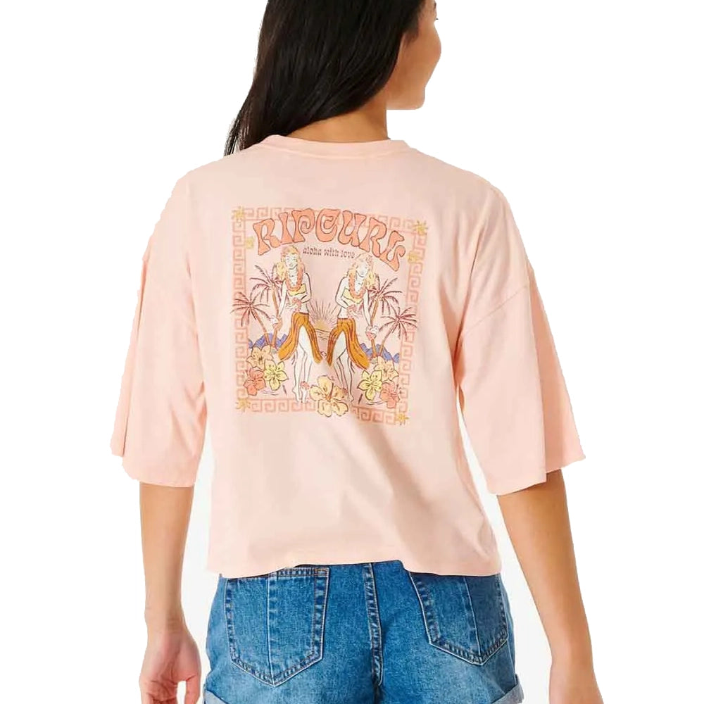 RipCurl Aloha With Love Heritage Crop Tee Peach Large