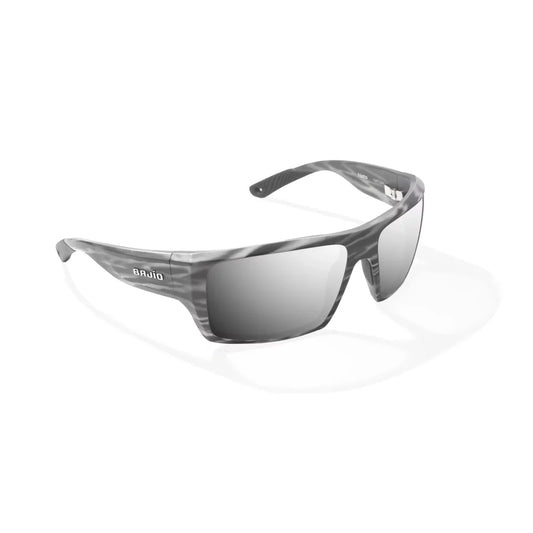 Bajio Nato Sunglasses -Gray Stripe Matte Frame / Silver Mirror Lens Mens Sunglasses – Image 1