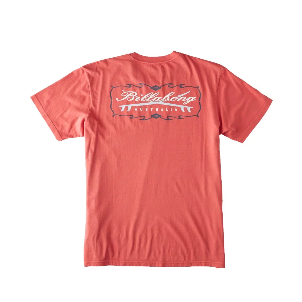 Billabong Crossboards Wave Washed Short Sleeve Tee Coral Large Mens Shirts – Image 1