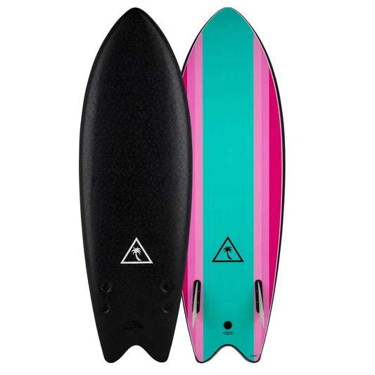 Catch Surf 5'6 Retro Fish Twin Fin Soft Top Surfboard Black/Turquoise – Image 1