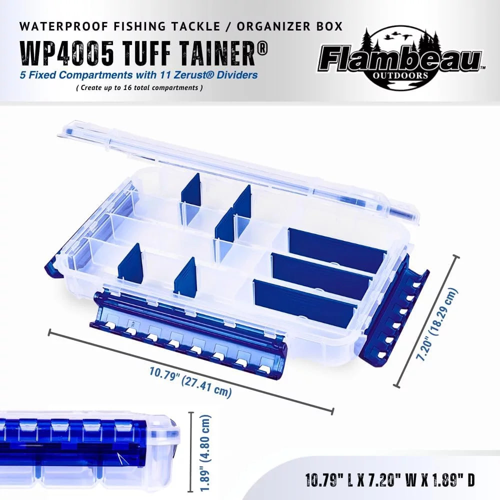 Flambeau Outdoors WP4005 Waterproof Fishing - Includes 11 Dividers, 16 Compartments, Waterproof Clear Fishing Lure Organizer, Ultimate Tuff Tainer with Zerust Dividers - 10.79" L x 7.20" W x 1.89" D Tackle Box – Image 2