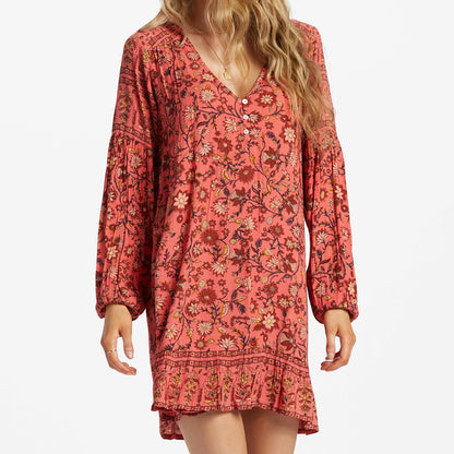 Billabong Free As Can Be Babydoll Dress Hibiscus XS