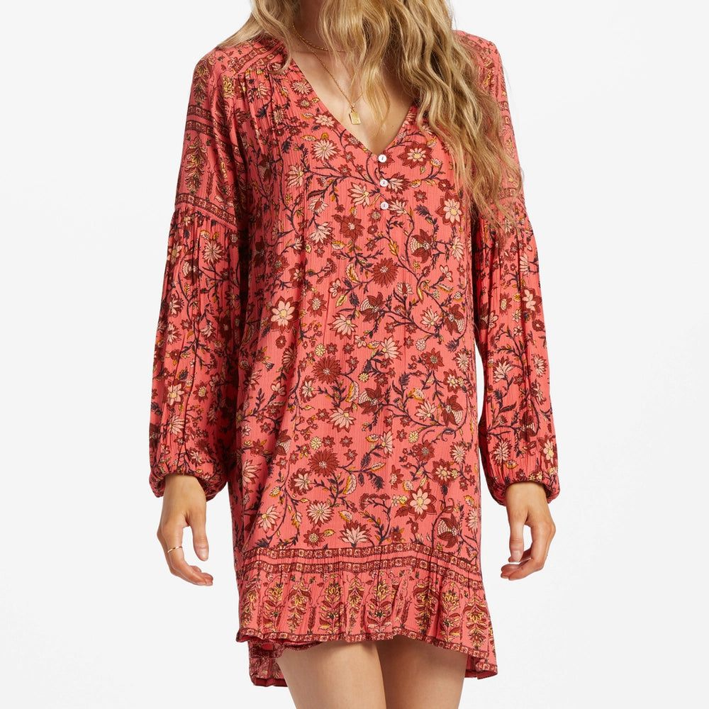 Billabong Free As Can Be Babydoll Dress Hibiscus Medium