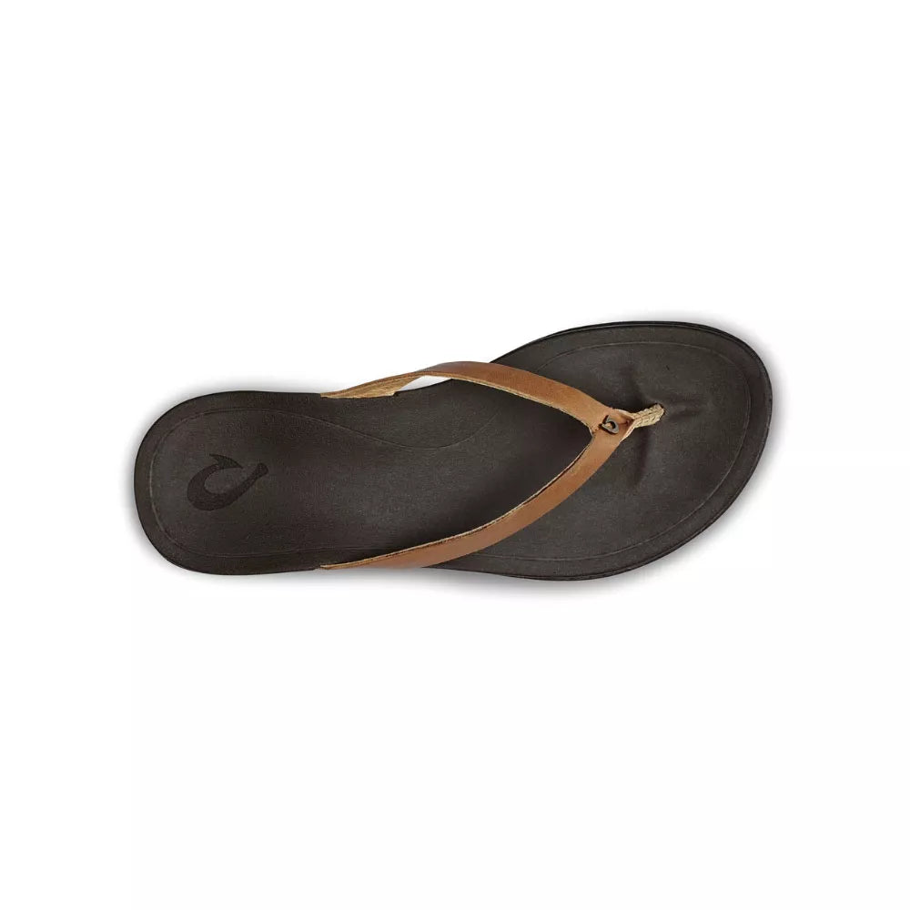 Olukai Womens Ho'opio Leather Flip-Flop Sahara/Dark Java 6