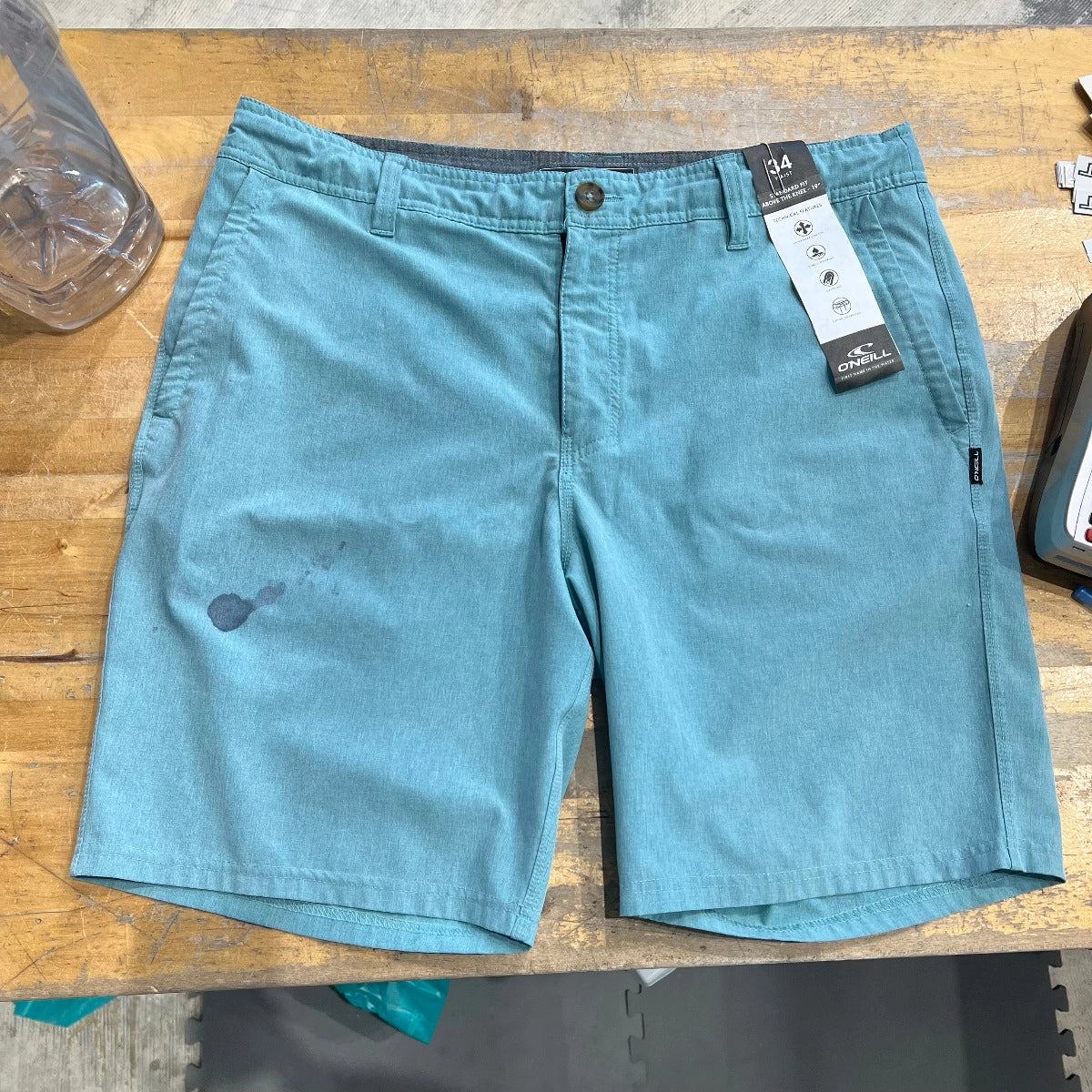 O'Neill Reserve Light Check 19" Hybrid Shorts Aqua Wash 34 BLEMISHED