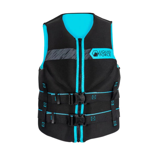 Liquid Force Women's Classic Hinge CGA Life Jacket Black/Aqua Large – Image 1