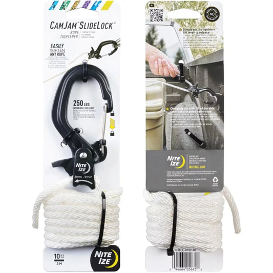 Nite Ize CamJam SlideLock Rope Tightener & 10 ft Nylon Rope - Features Pull-to-Tighten Lock & Quick-Release Lever - 250 lb Working Load Limit - Fits Rope Sizes 3–6mm - Large Camping Tools – Image 2