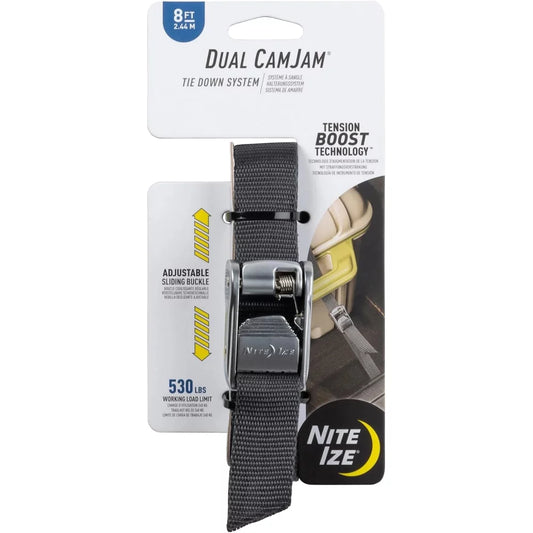 Nite IZE Dual CamJam Tie Down System - Tie Downs - Ratchet Straps - Tie Down Straps for Trucks & Cars - Luggage Strap for Camp Gear - Tie Downs Moving Supplies - 8 ft Strap, Black Camping Tools – Image 2