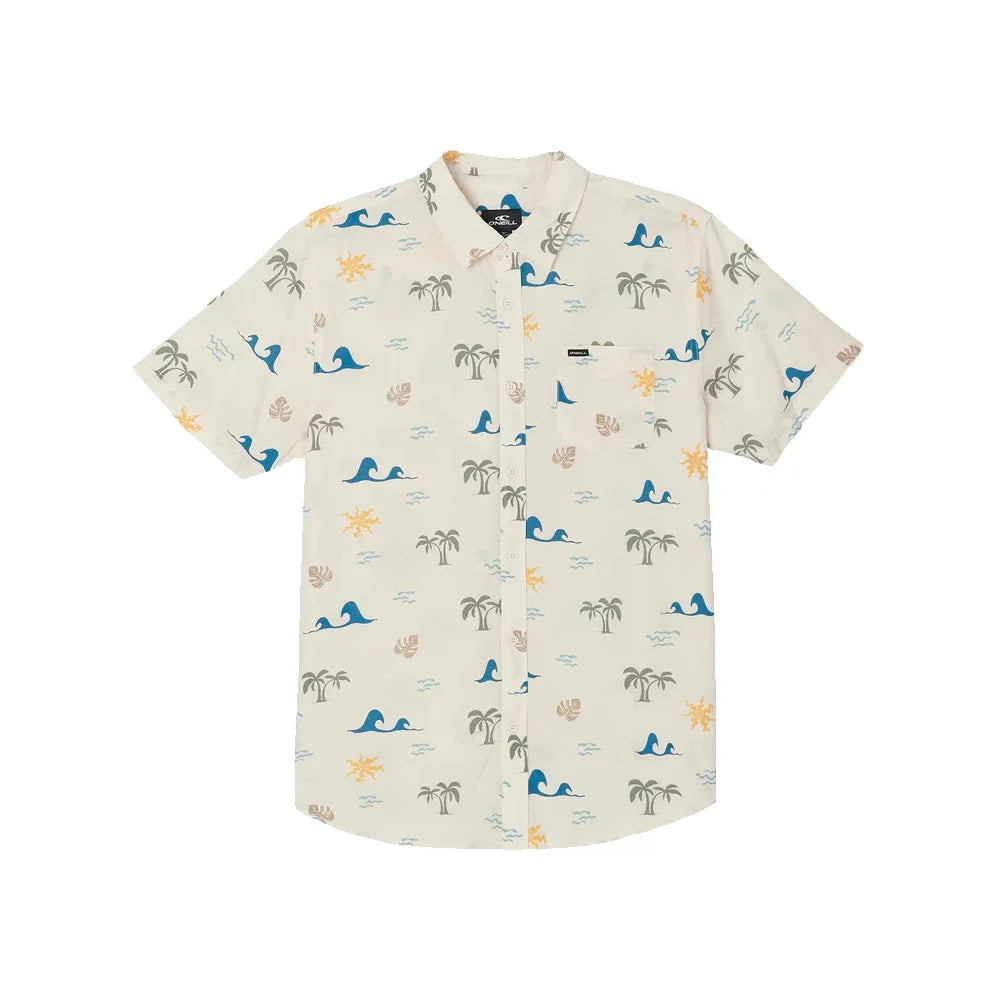 O'Neill Oasis Eco Standard Button Up Short Sleeve Shirt Cream Large Mens Shirts – Image 1