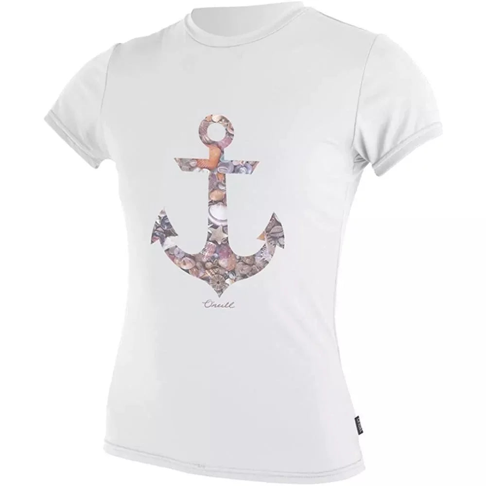 O'Neill Women's Graphic Skins Loose Fit Short Sleeve Rash Tee White XS Womens Rashguard – Image 1