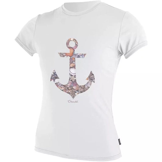 O'Neill Women's Graphic Skins Loose Fit Short Sleeve Rash Tee White XS Womens Rashguard – Image 1