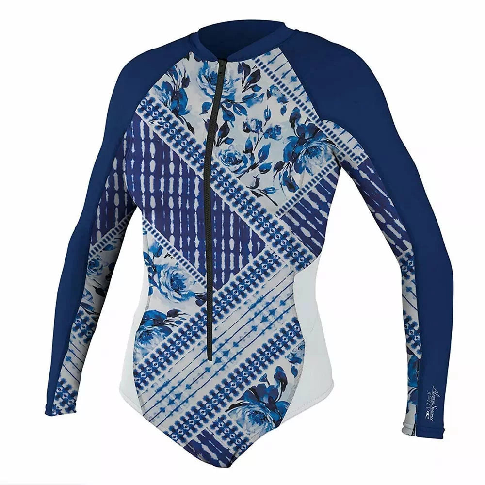 O'Neill Women's Premium Superlite Front Zip Long Sleeve Surf Suit Ind Patch/Navy/White Springsuit – Image 1