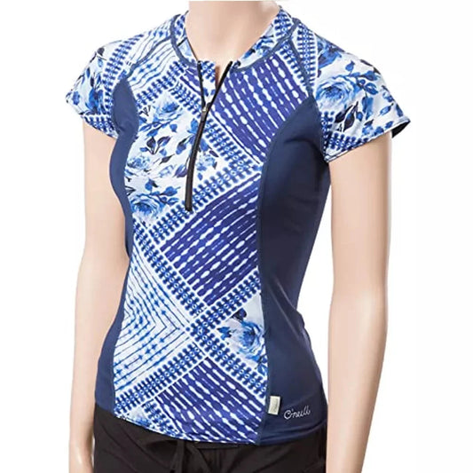 O'Neill Womens Front Zip Cap Sleeve Sun Shirt Indigo Patch/Navy Small Womens Rashguard – Image 1