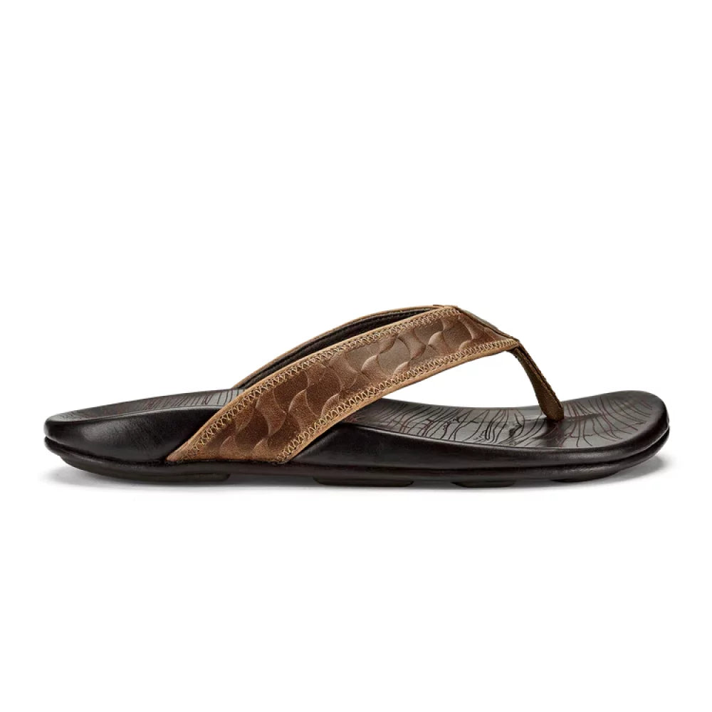 Olukai Hikianalia Tan / Dark Java Men’s Leather Beach Sandals Mens Sandals – Image 1