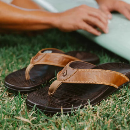 Olukai Hikianalia Tan / Dark Java Men’s Leather Beach Sandals Mens Sandals – Image 4