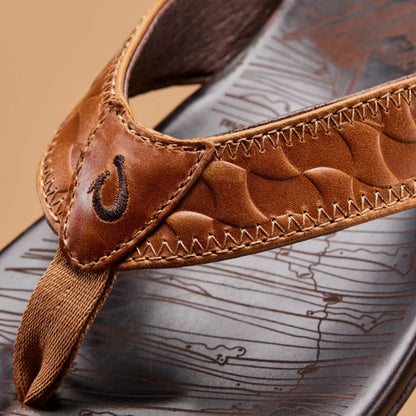 Olukai Hikianalia Tan / Dark Java Men’s Leather Beach Sandals Mens Sandals – Image 8