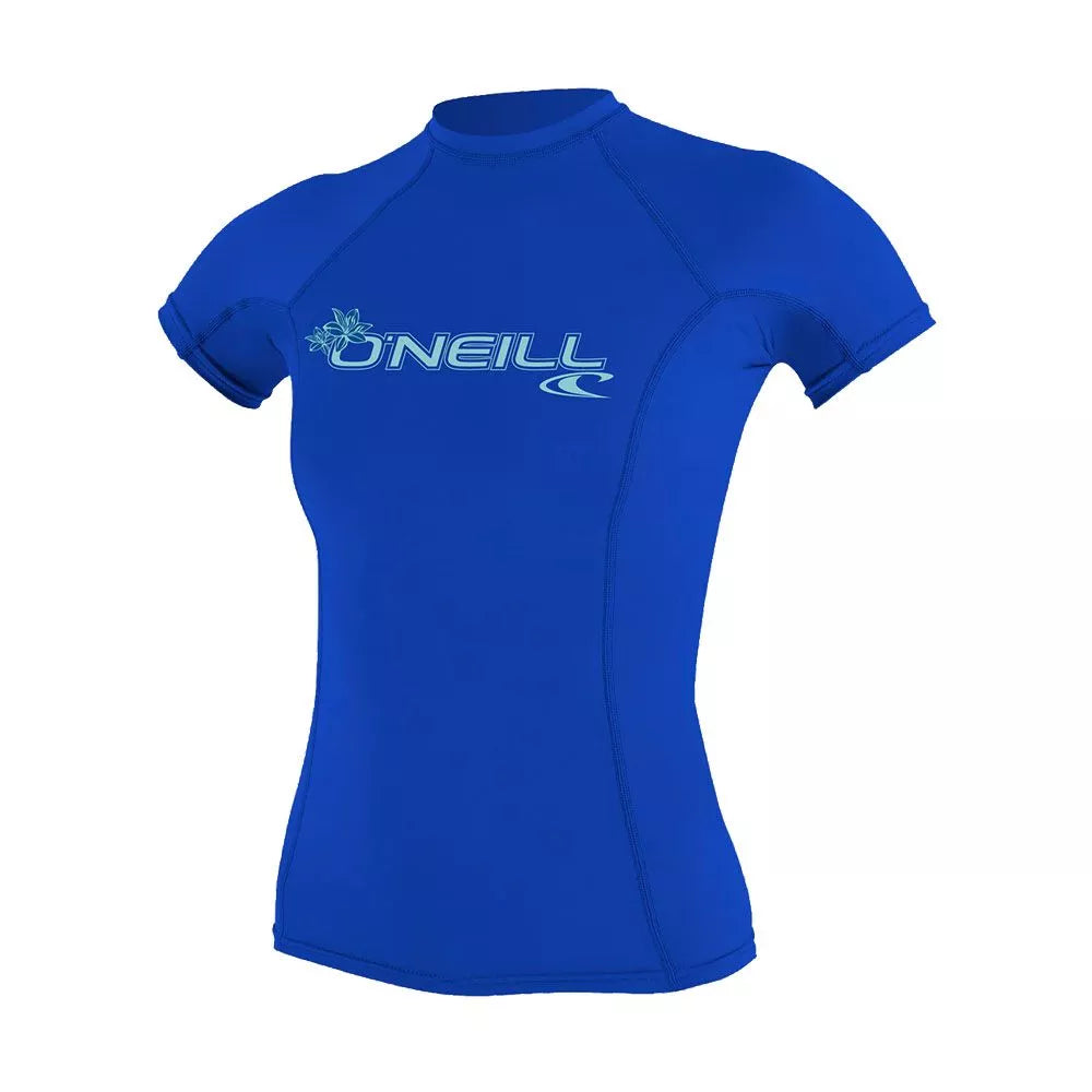 O'Neill Women's Basic Skins UPF 50+ Short Sleeve Rashguard Tahitian Blue XS