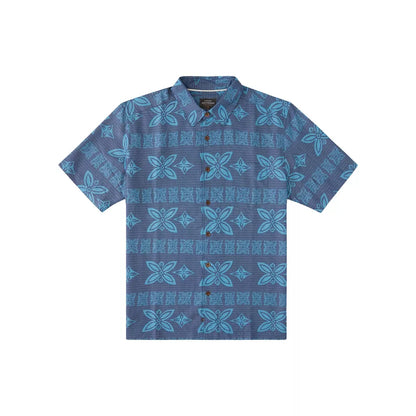 Quiksilver Waterman Haunanuma bay Short Sleeve Button Up Ensign Blue Humu Large