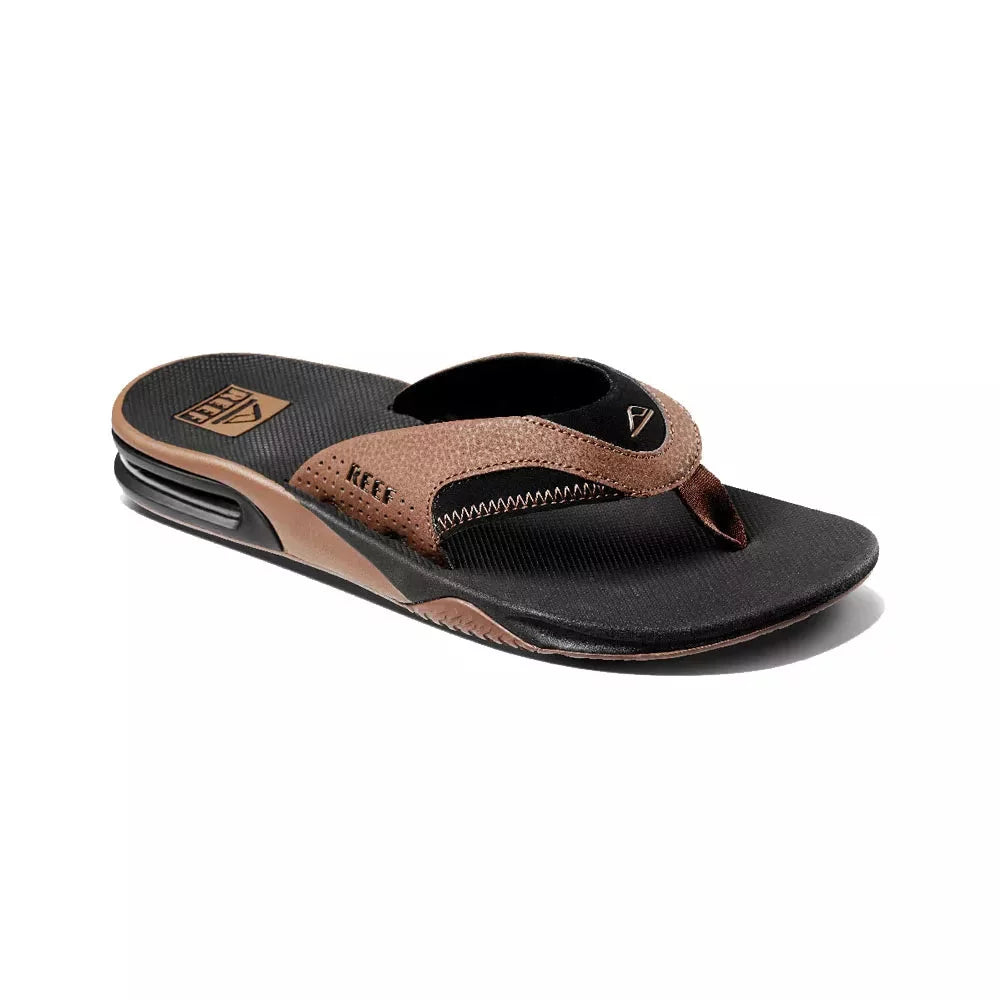 Reef Men's Fanning Bottle Opener Flip Flops Black/Tan Mens Sandals – Image 2