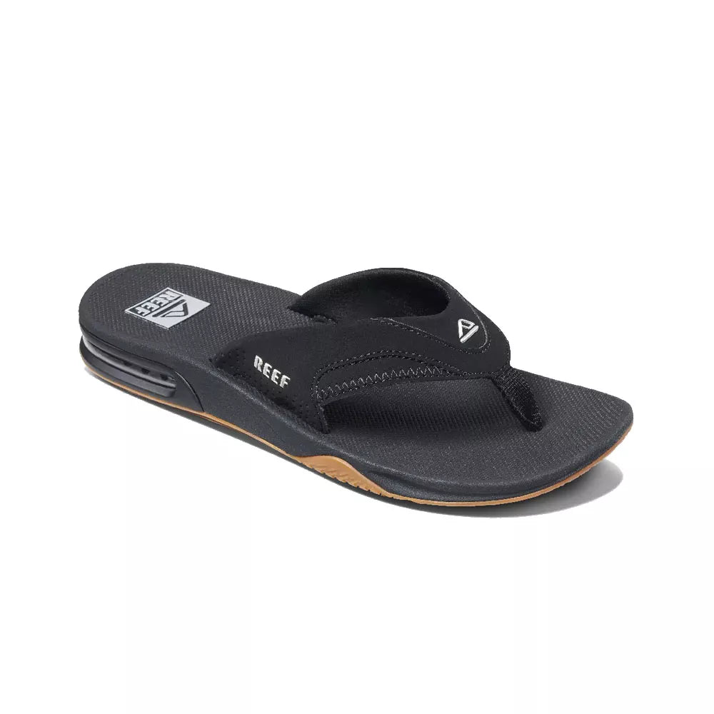 Reef Men's Fanning Bottle Opener Flip Flops Black/Silver 10