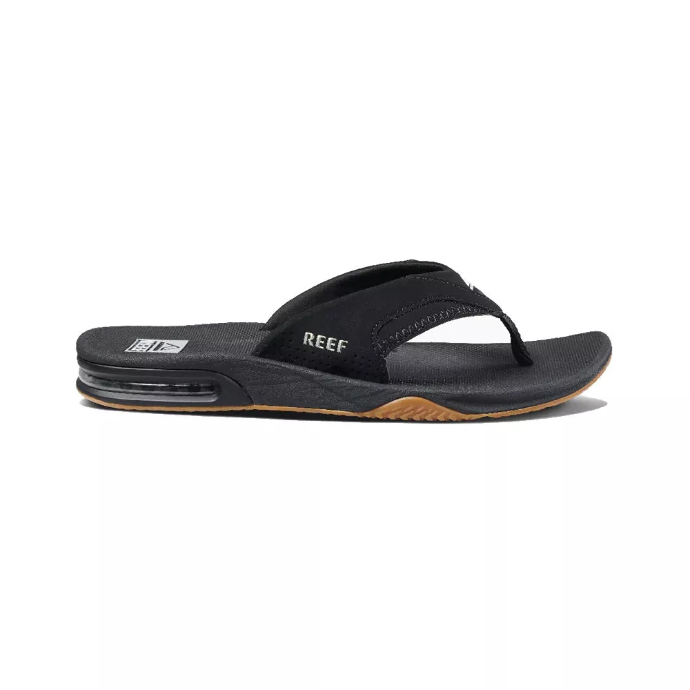 Reef Men's Fanning Bottle Opener Flip Flops Black/Silver 10