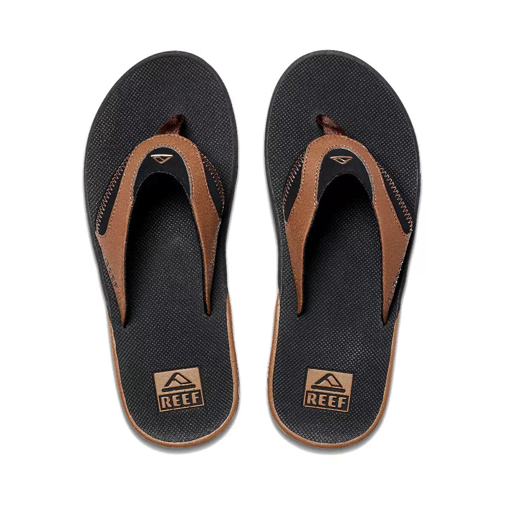 Reef Men's Fanning Bottle Opener Flip Flops Black/Tan 8