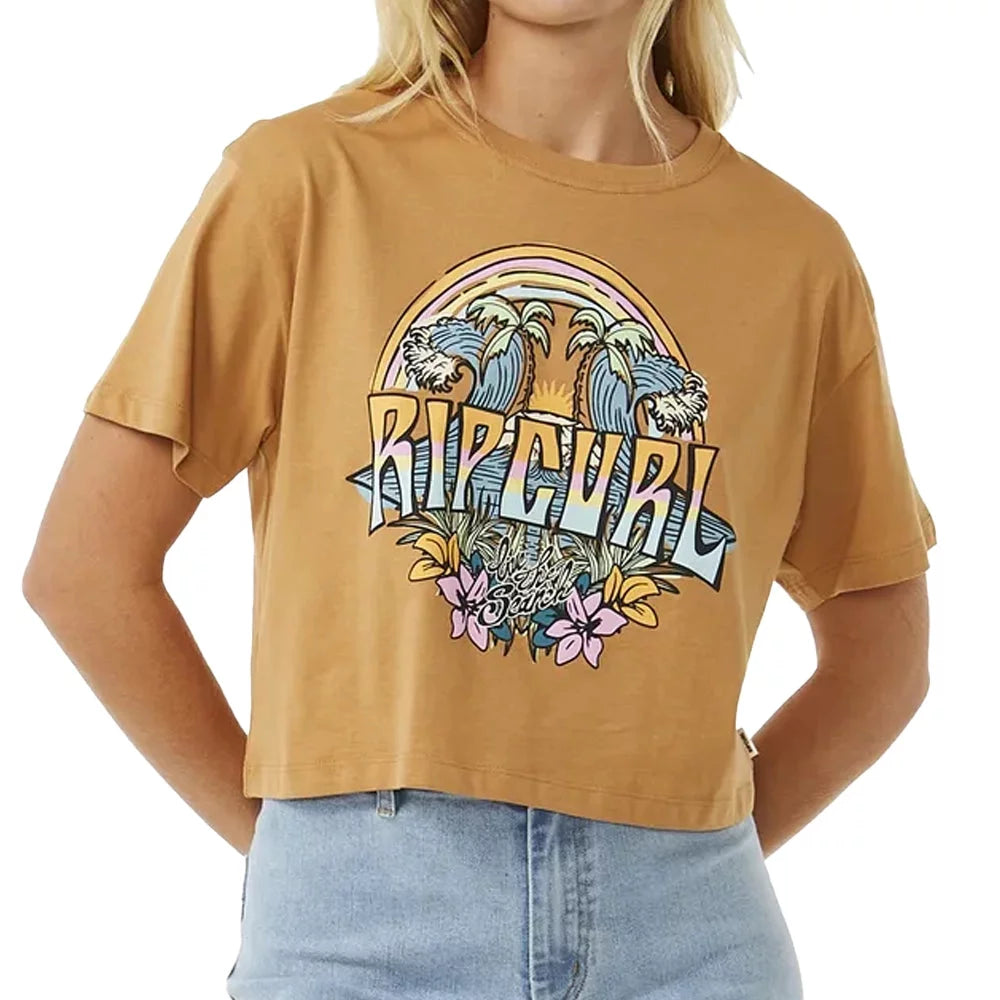 RipCurl Block Party Crop Tee Light Brown Large Womens Shirt – Image 1